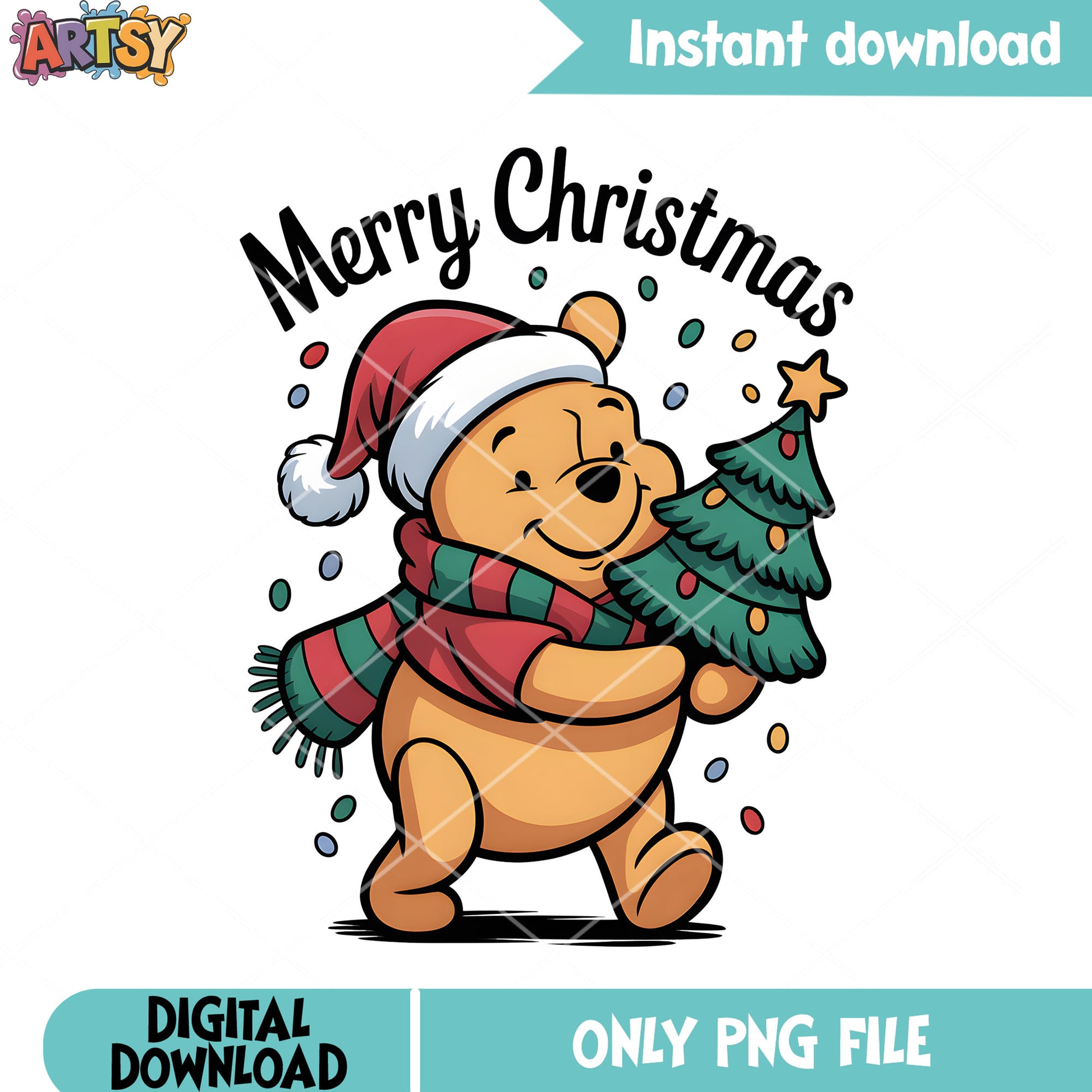 Christmas pooh poster png, winnie the pooh png, pooh bear png