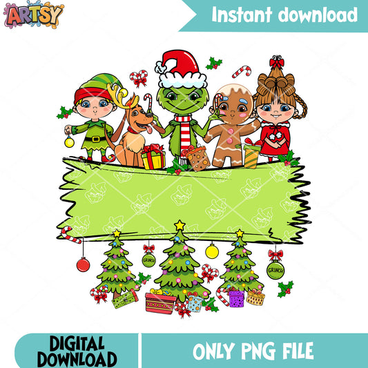 Christmas poster chibi grinch png, merry xmas png, cindy lou who png