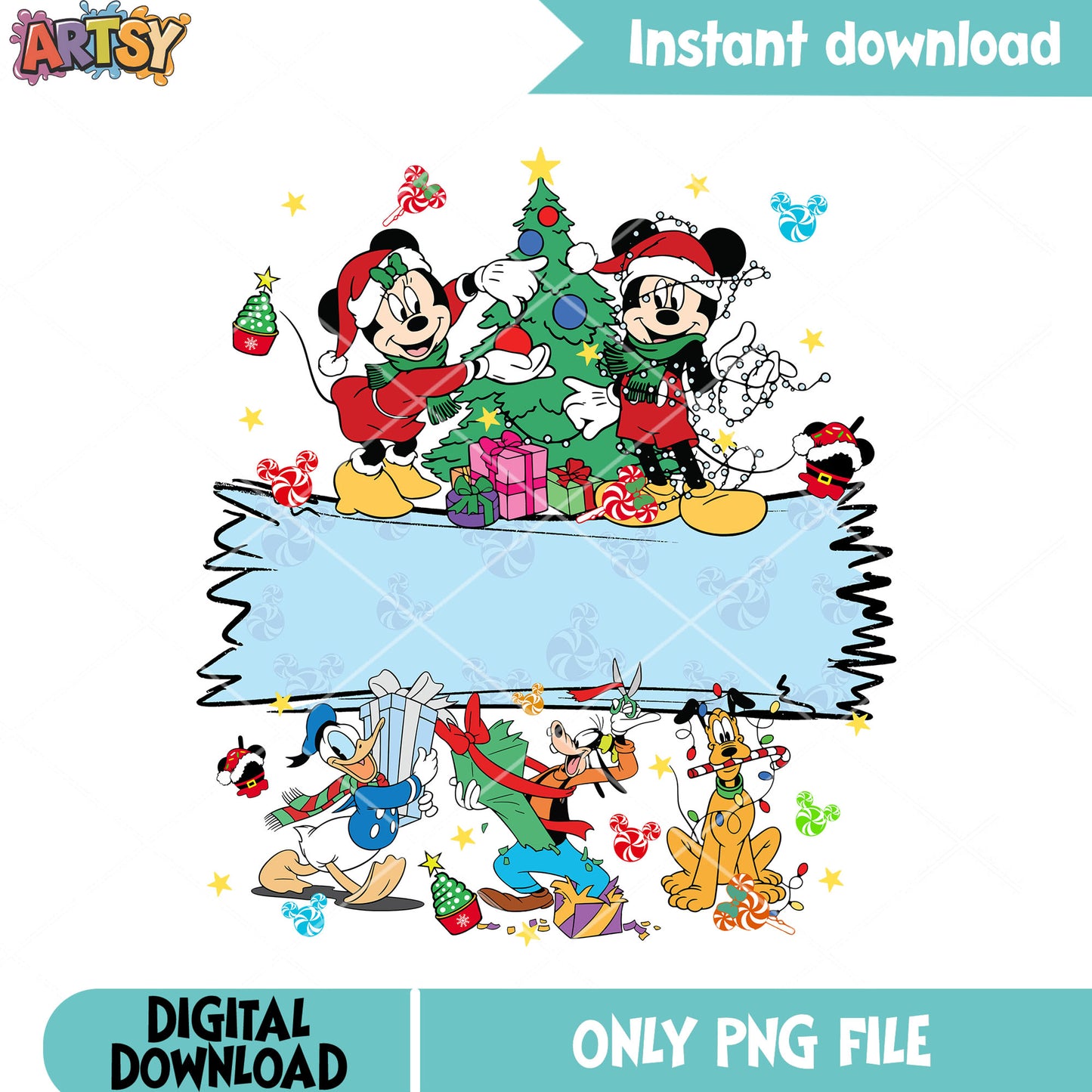 Christmas poster mickey mouse png, merry xmas png, mickey and friends png