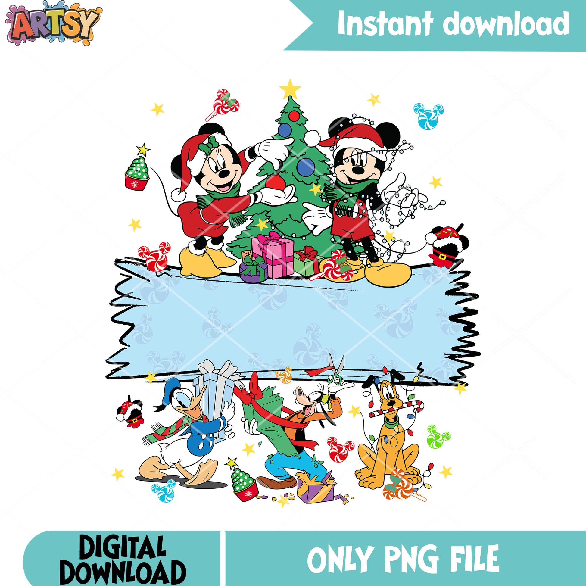 Christmas poster mickey mouse png, merry xmas png, mickey and friends png