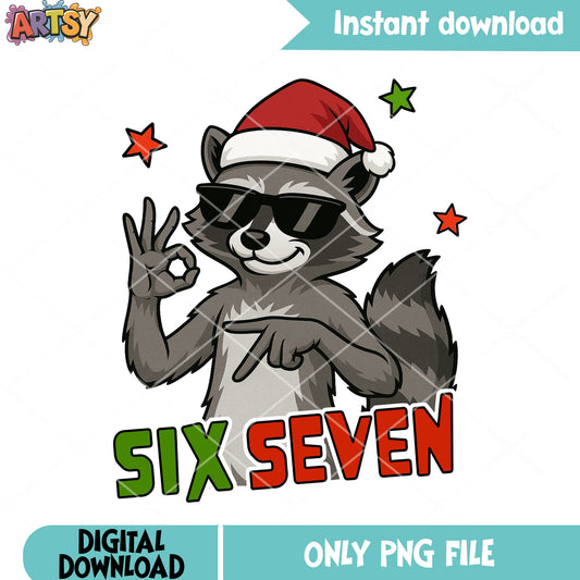 Christmas racoon 67 trend png, six seven png, santa hat png