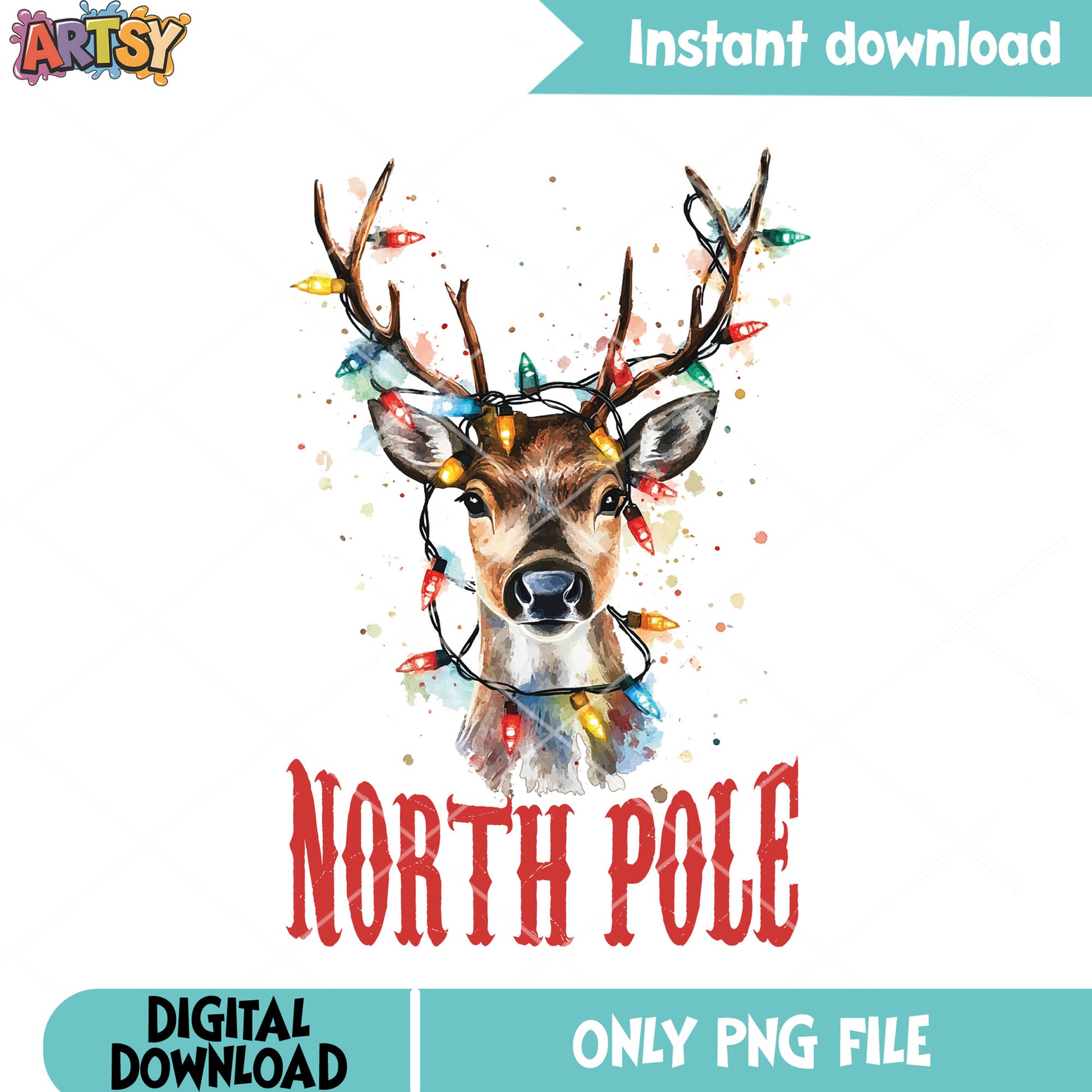 Christmas reindeer lights png, xmas decorationas png, north pole png