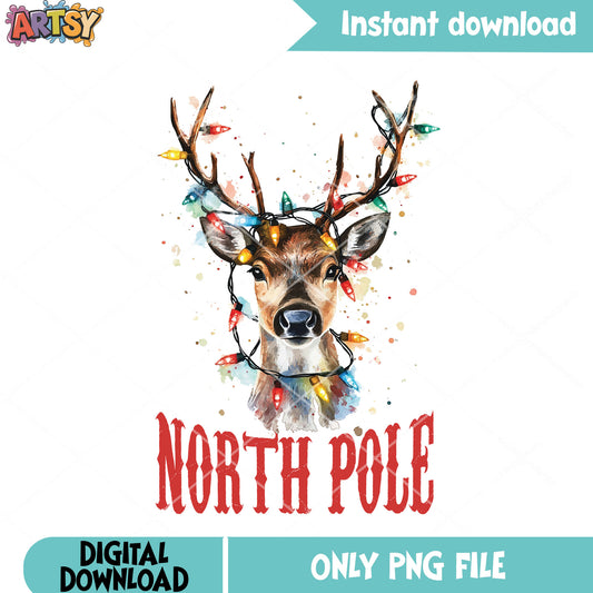 Christmas reindeer lights png, xmas decorationas png, north pole png