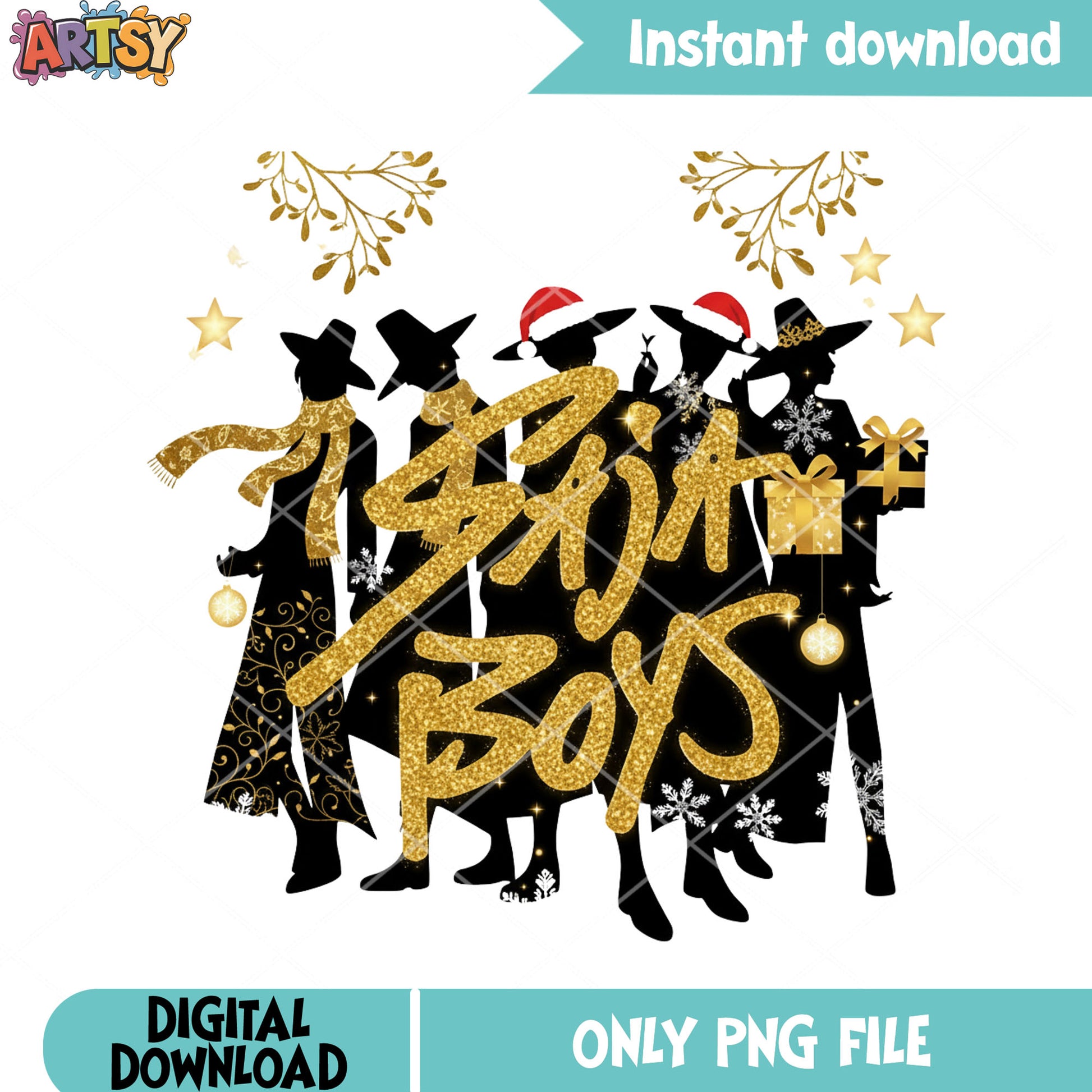 Christmas saja boys art png, kpop demon hunters png, santa claus hat png