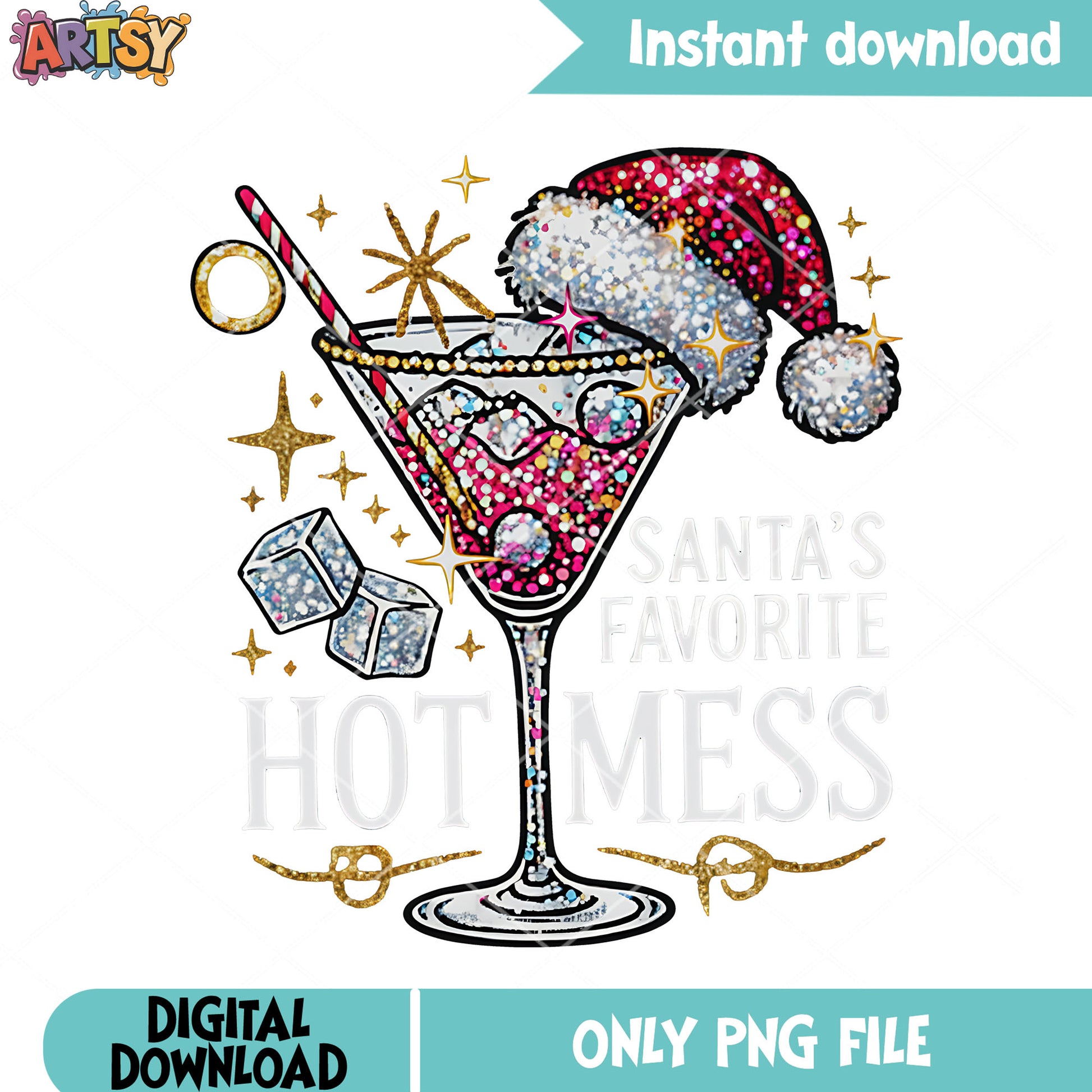 Christmas santa cocktails png, santa hat​ png, merry christmas png