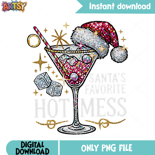 Christmas santa cocktails png, santa hat​ png, merry christmas png