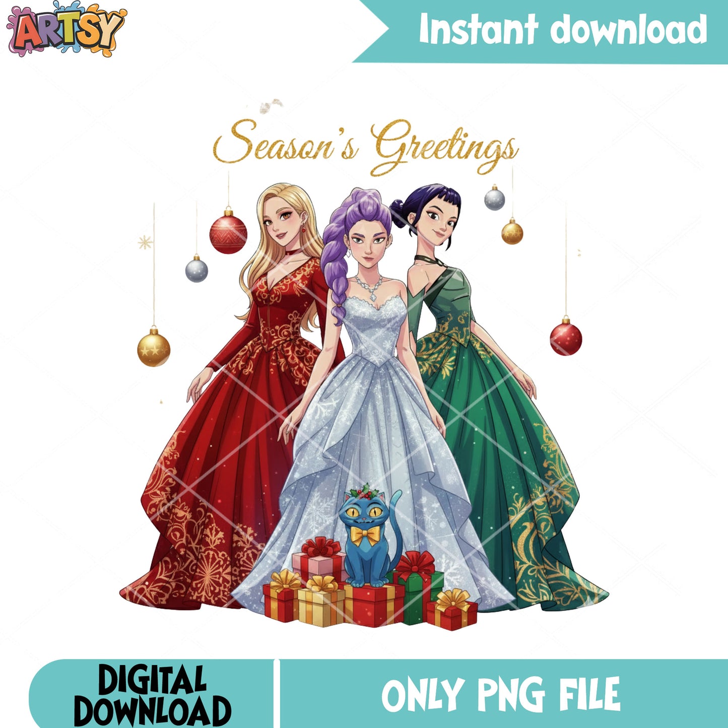 Christmas season greeting png, huntrix png, happy christmas png