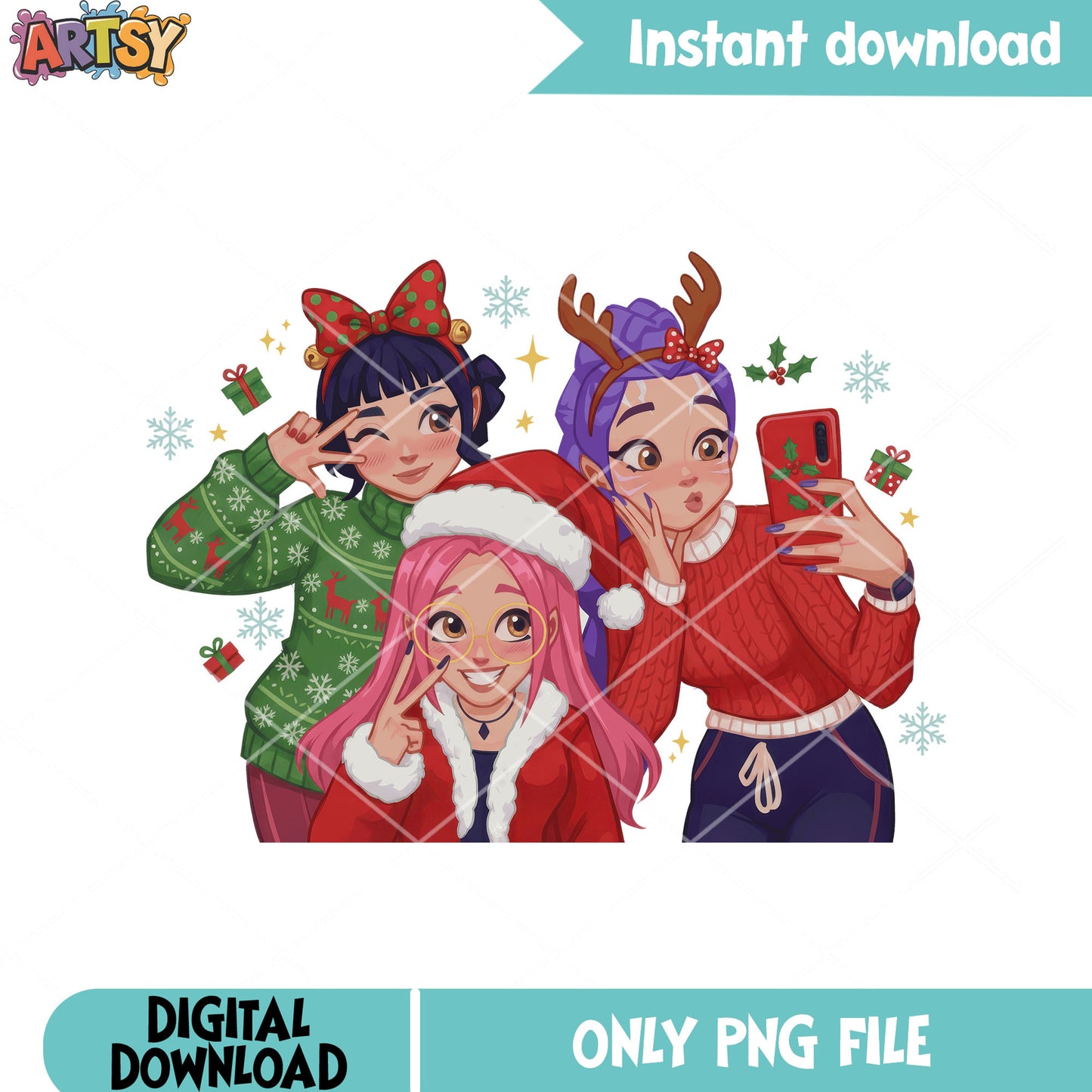 Christmas selfies huntrix png, christmas sweater​ png, huntrix png