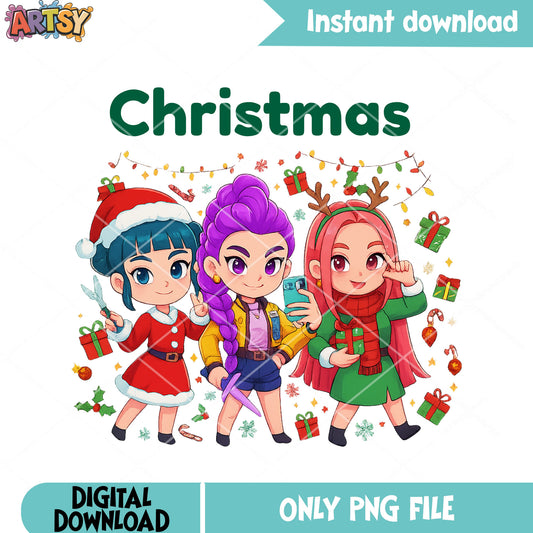 Christmas selfies huntrix png, santa costumes png, zoey huntrix png