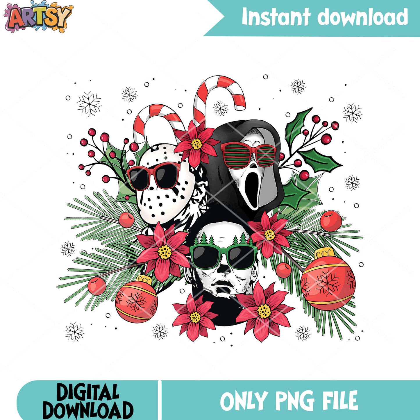 Christmas serial killer crew png, jason voorhees png, ghost face png