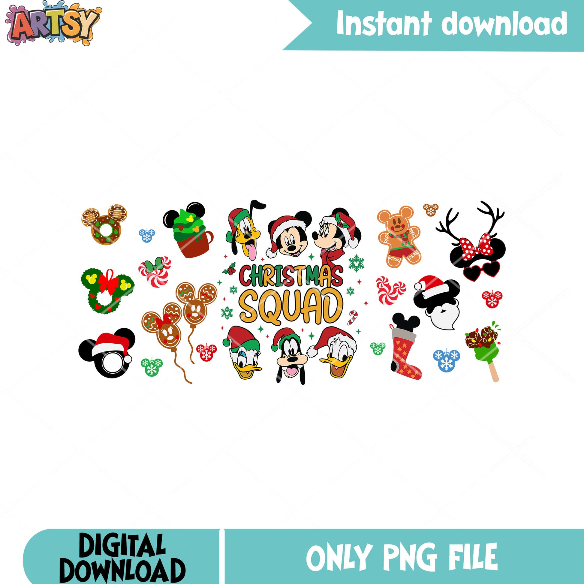 Christmas squad mickey png, disney christmas png, mickey and friends png