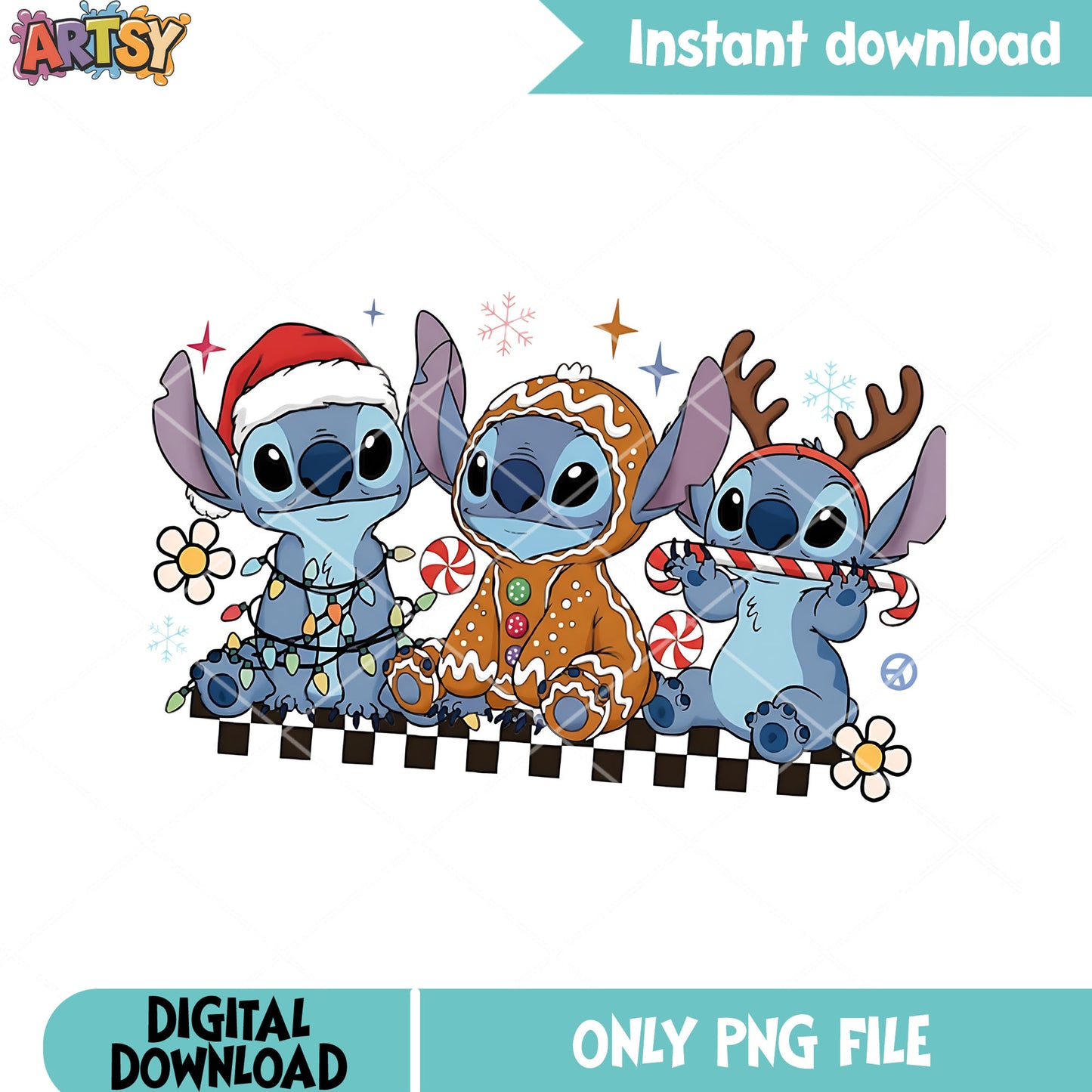 Christmas stitch png, gingerbread man costume​ png, reindeer horn png