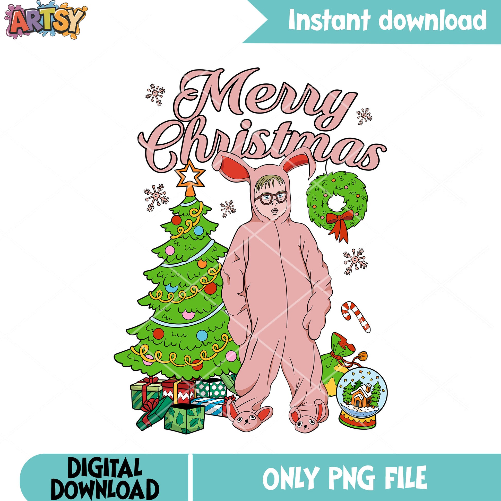 Christmas story tree png, christmas wreath png, Ralphie Parke png
