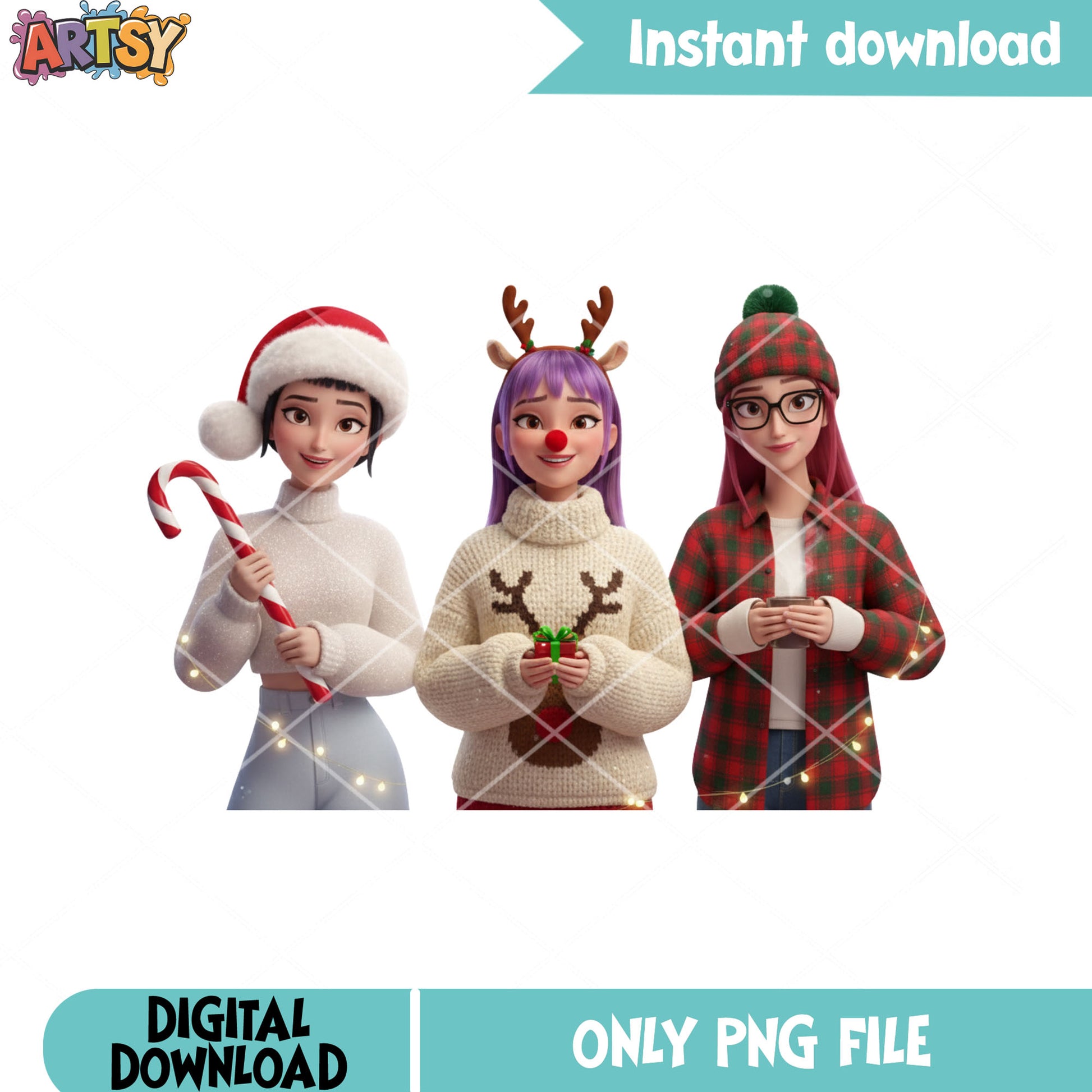 Christmas sweater reindeer png, huntrix png, kpop demon hunter png