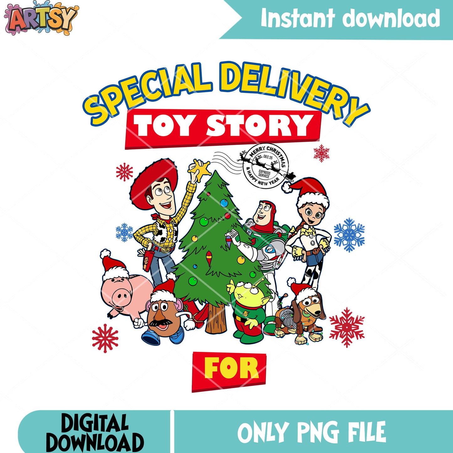 Christmas toy christmas tree png, christmas stamp png, toy story png