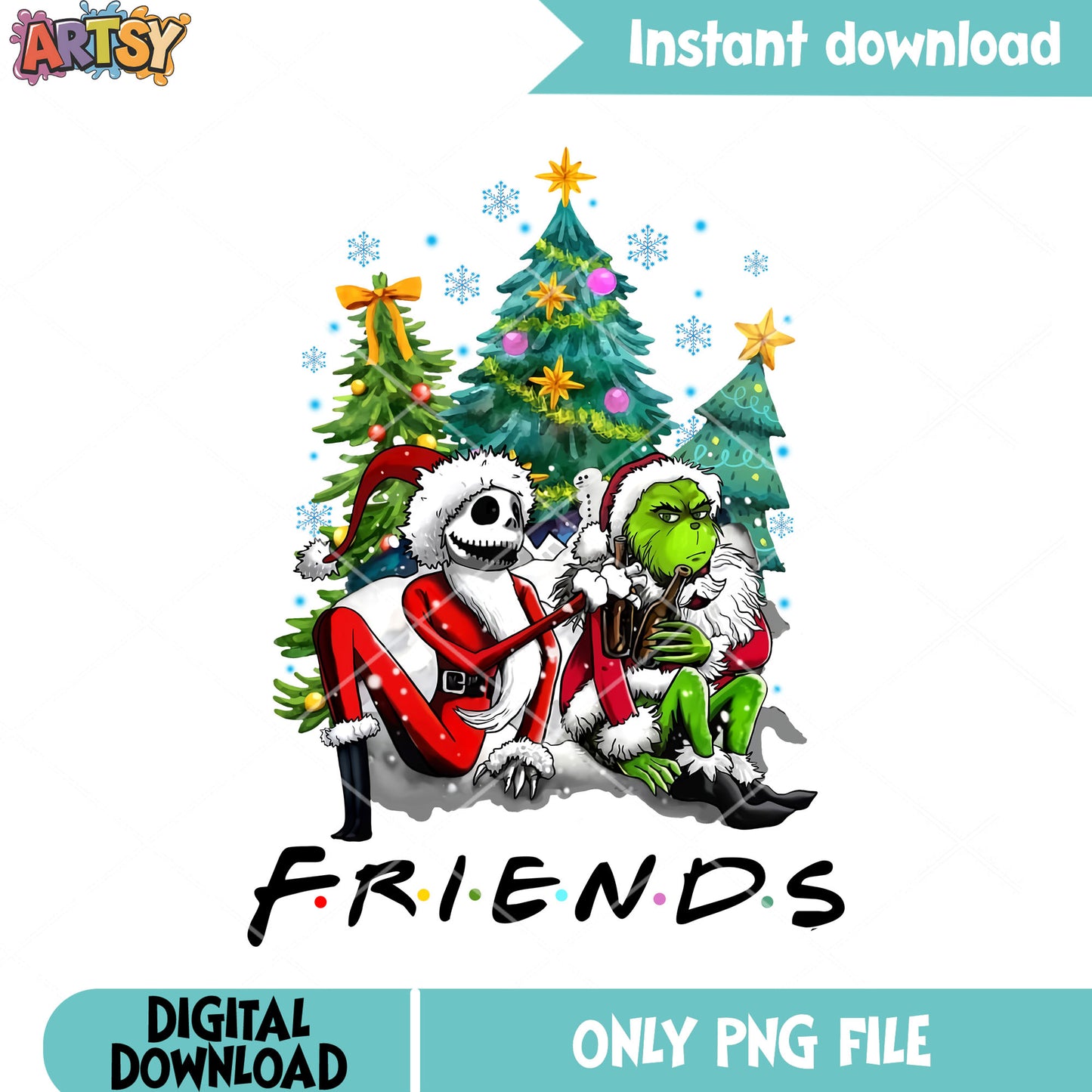 Christmas tree friends png, jack skelington png, santa costume png