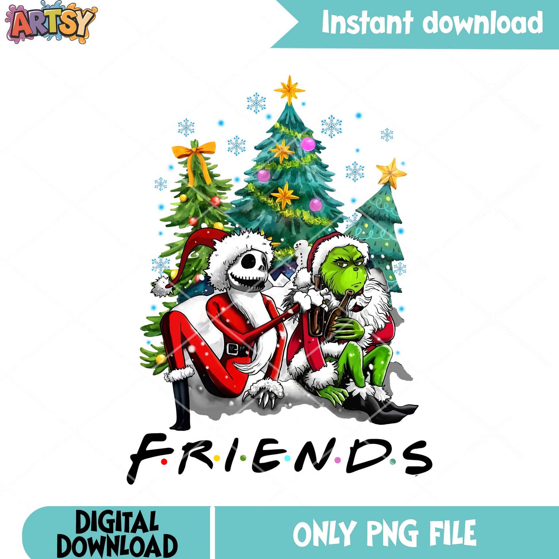 Christmas tree friends png, jack skelington png, santa costume png