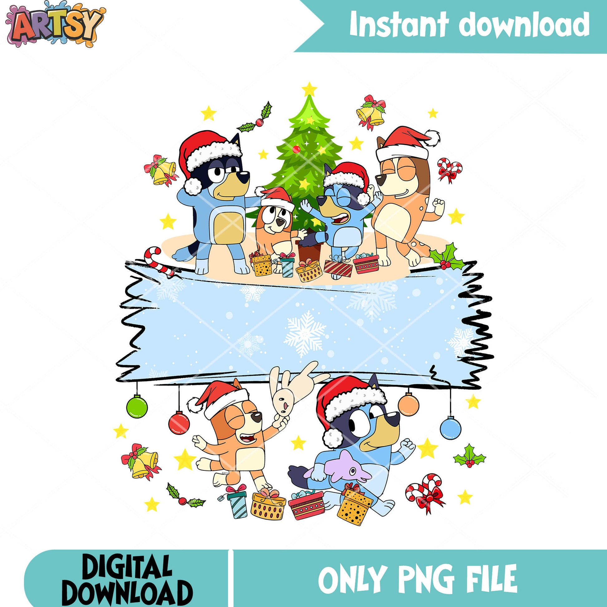 Christmas vibes bluey png, christmas poster png, bluey movie png