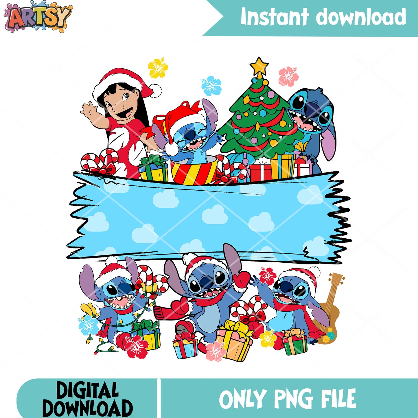 Christmas vibes stich png, christmas poster png, lilo and stitch png