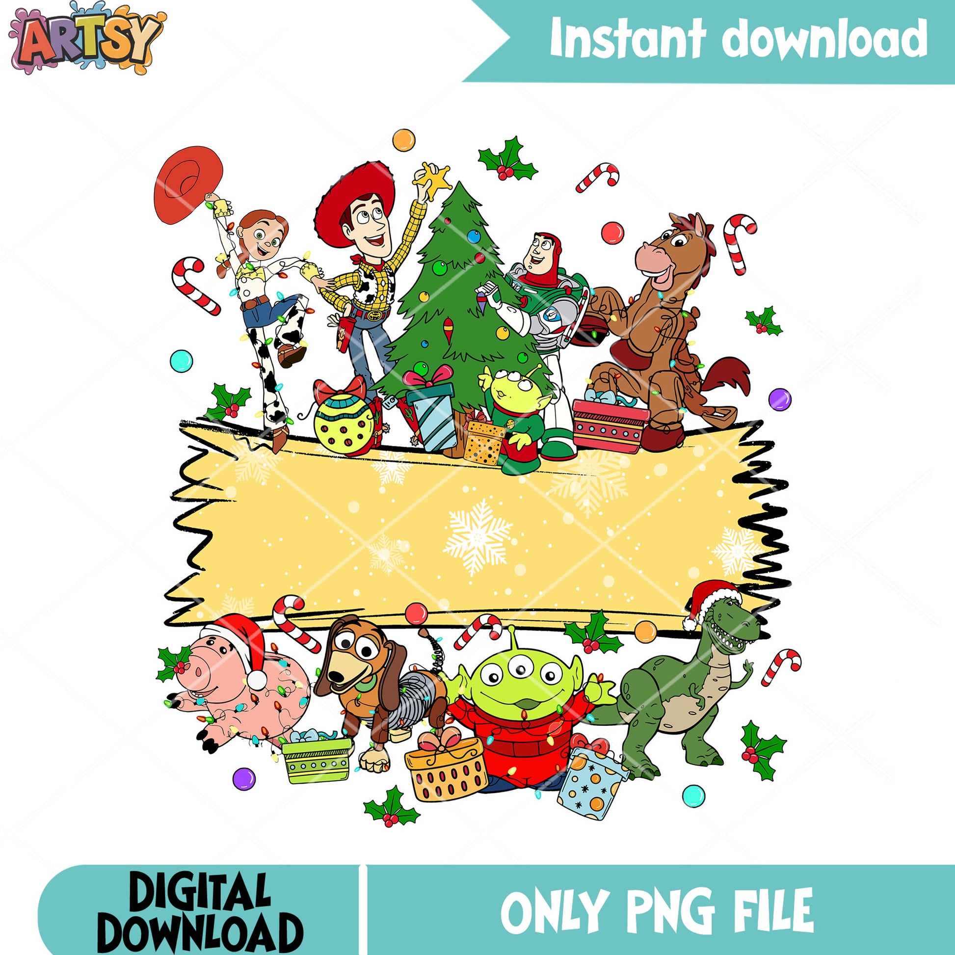 Christmas vibes toy story png, christmas poster png, buzzlightyear png