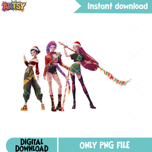Christmas warrior team png, kpop demon hunters png, santa hat png