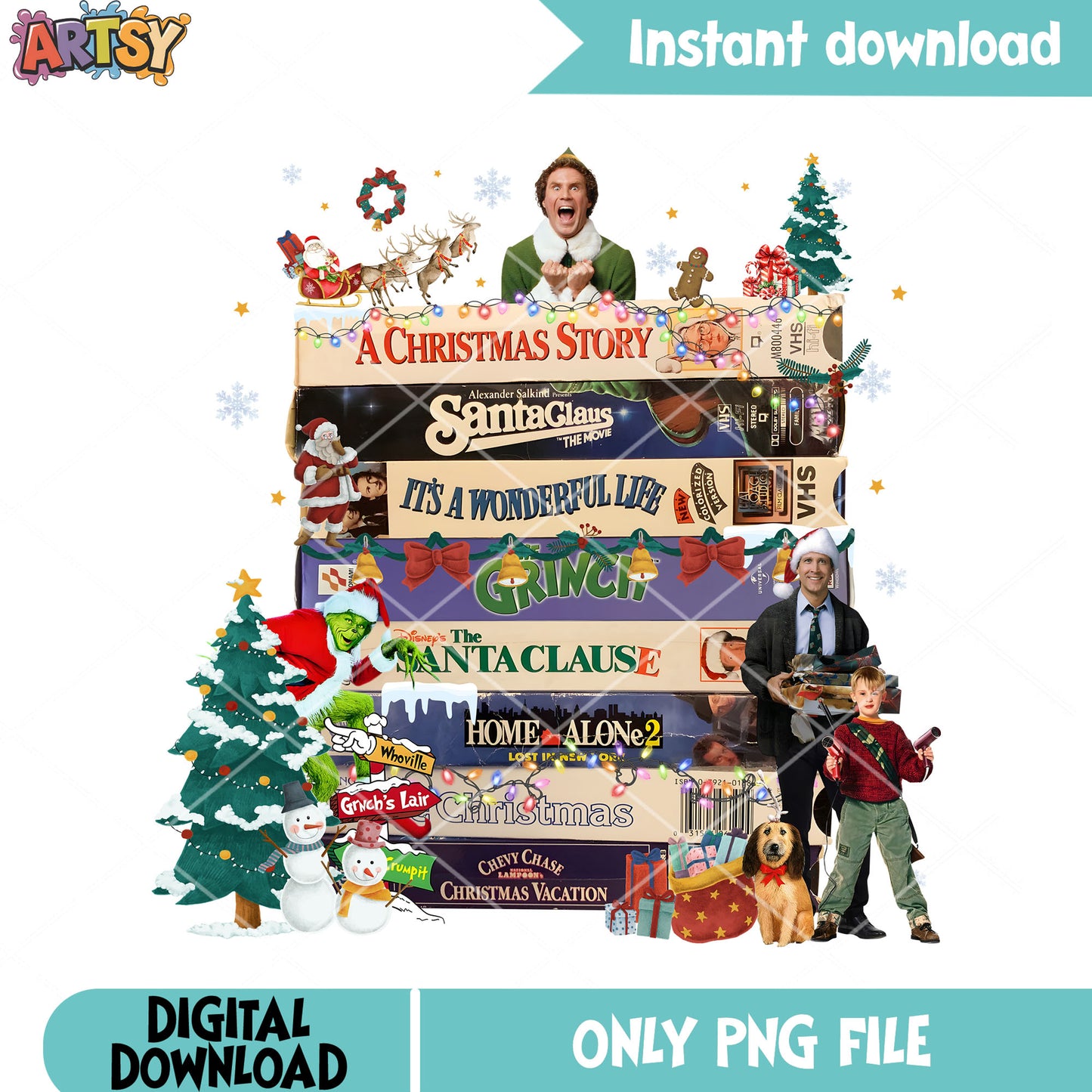 Christmas xmas cassette films png, christmas movie png, christmas gifts png