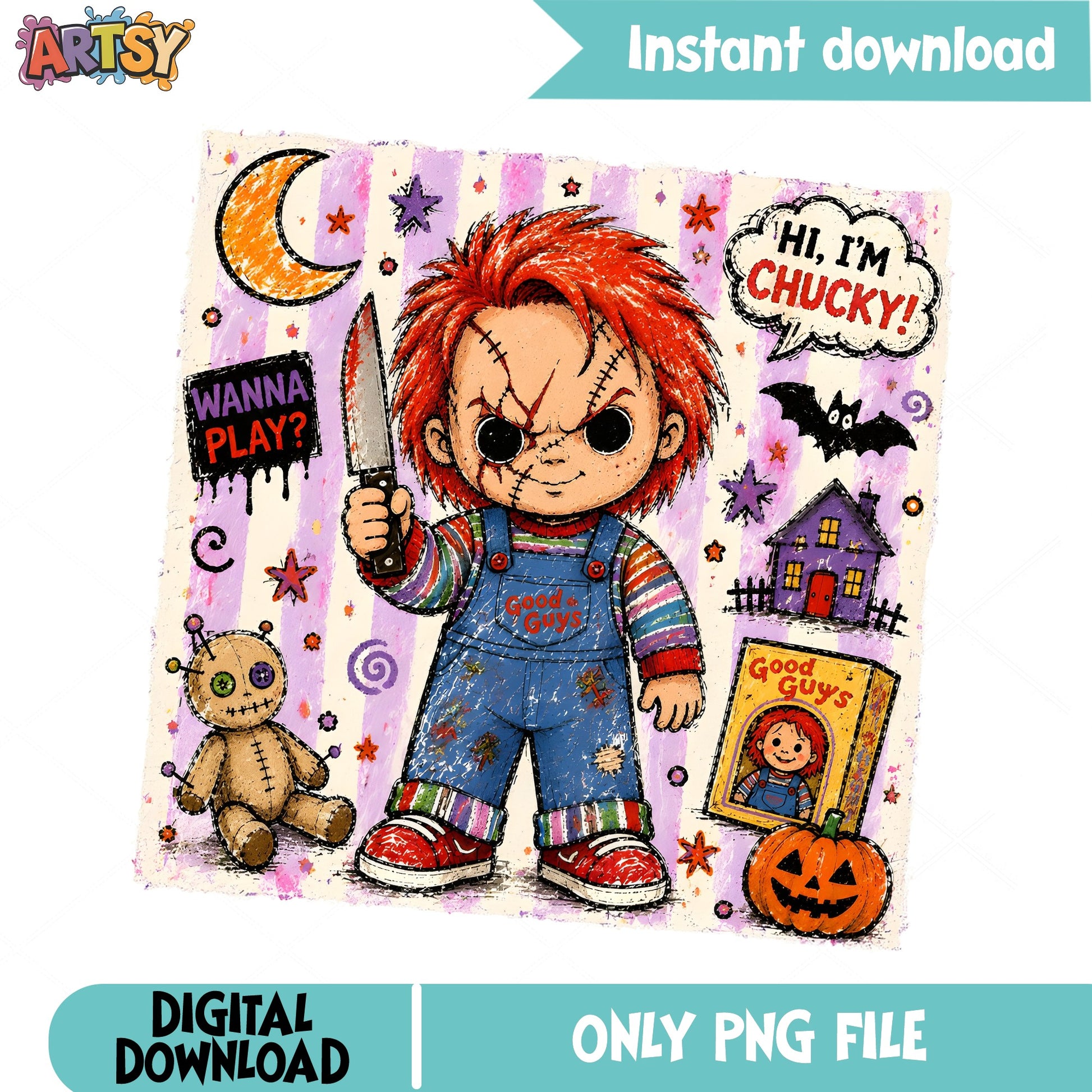 Chucky Halloween PNG, Good Guys Doll Horror PNG, Wanna Play PNG
