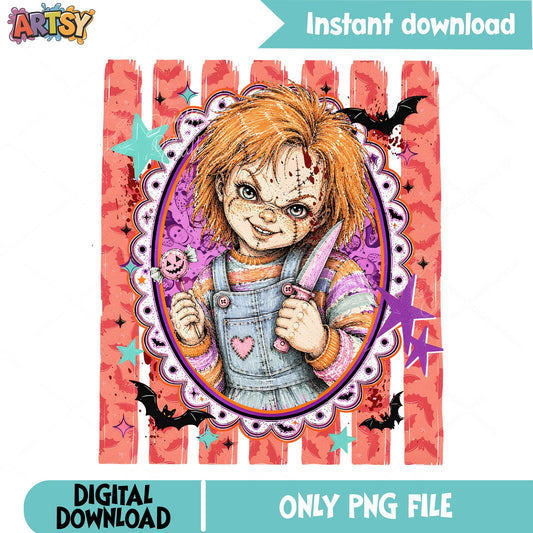 Chucky Halloween PNG, Horror Doll Sublimation PNG, Spooky PNG