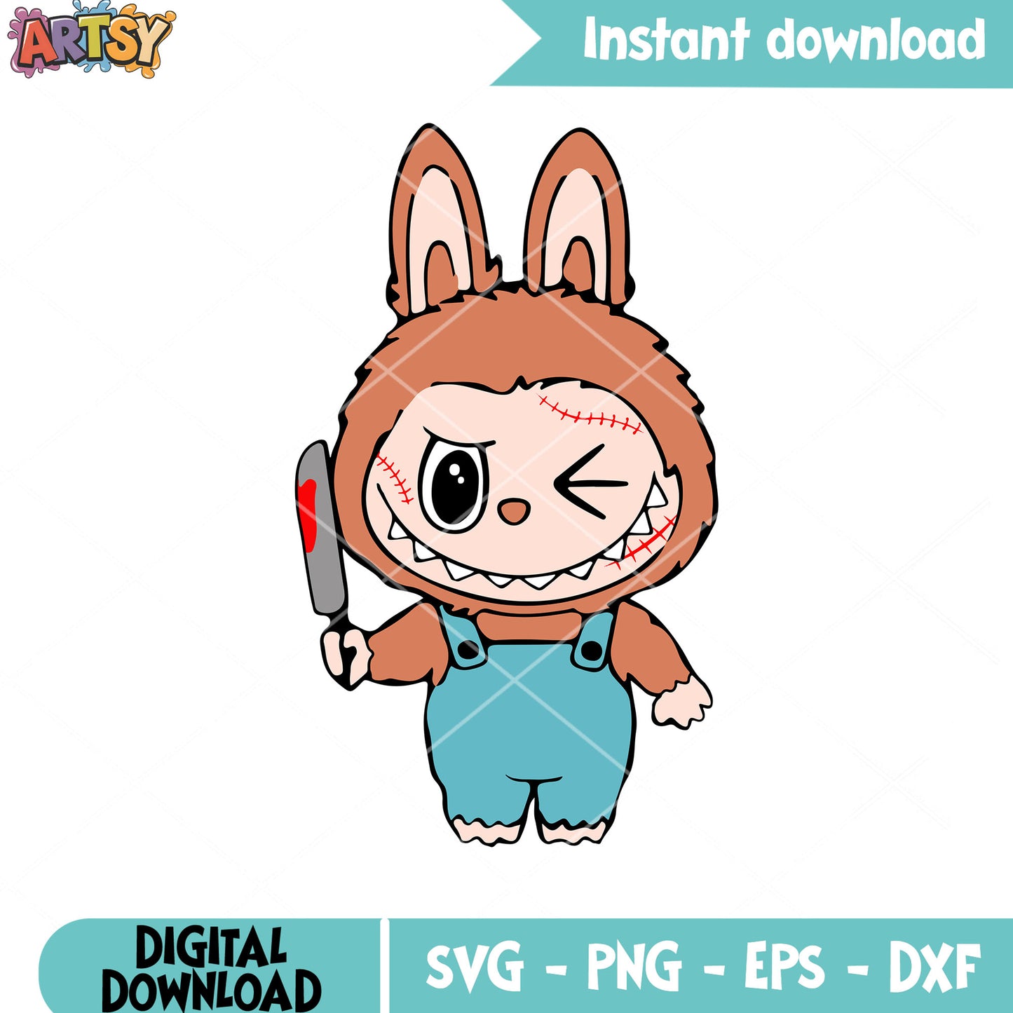 Chucky labubu svg, labubu horror​ svg, labubu chucky svg