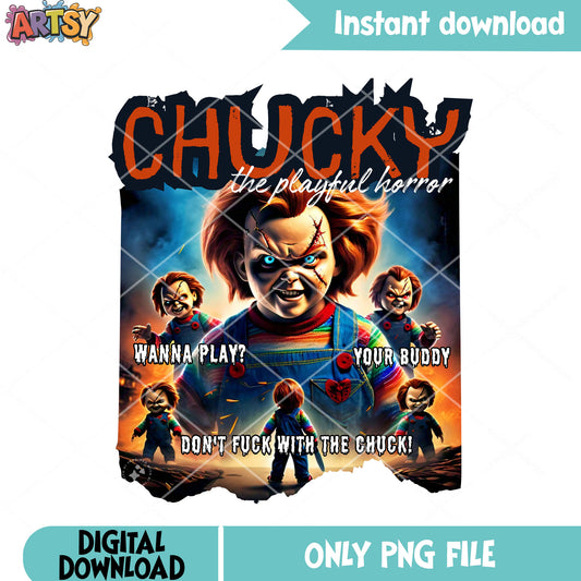 Chucky the scared face doll png, child play png, scary night png