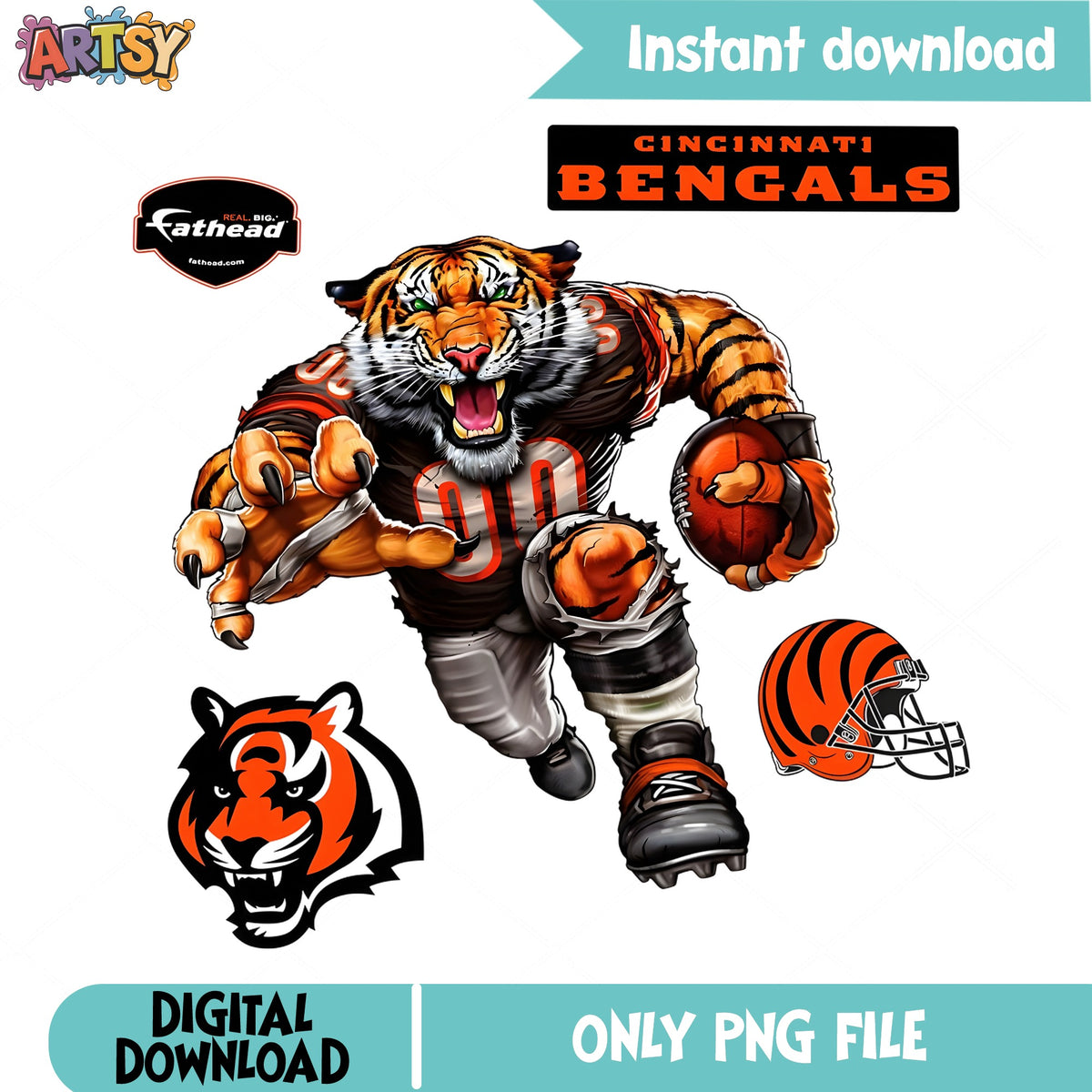 Cincinnati Bengals PNG Bundle, NFL Football Mascot PNG, Tigers PNG
