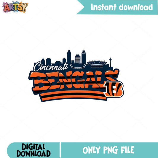 Cincinnati Bengals PNG, NFL Football Skyline, Sports Fan PNG