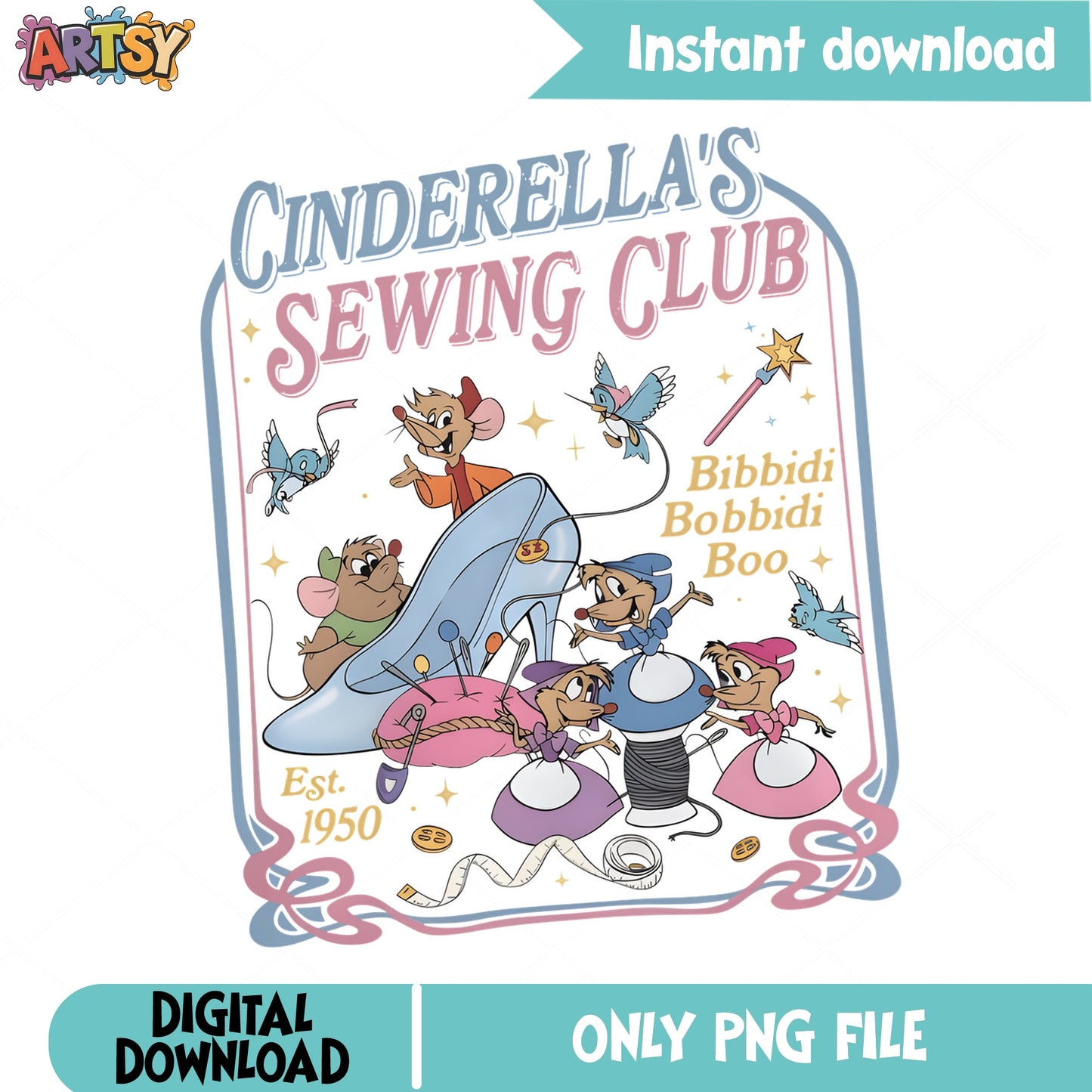 Cinderella Sewing Club PNG, Disney Princess PNG, Bibbidi Bobbidi Boo PNG