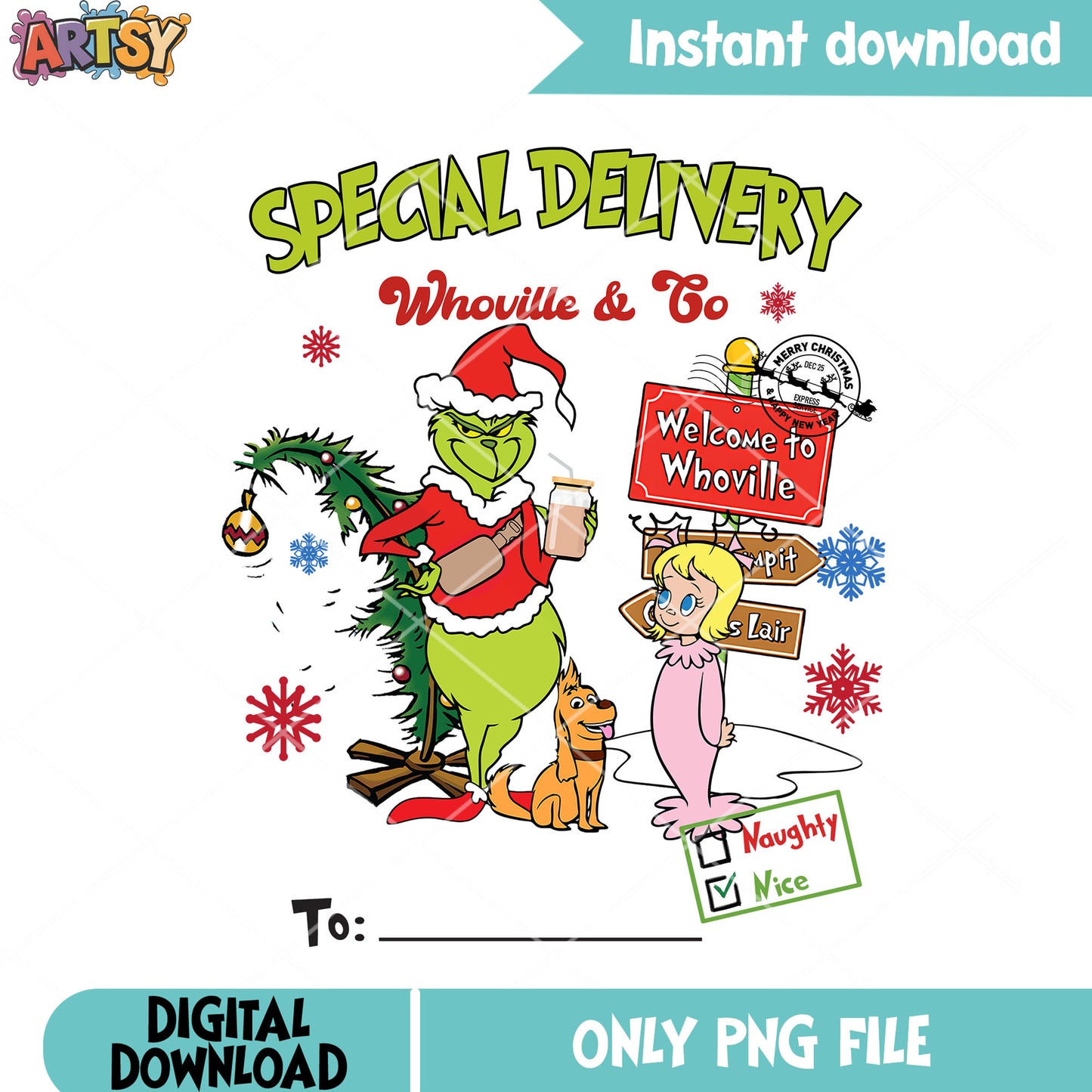 Cindy lou who christmas movie png, the grinch png, christmas tree png