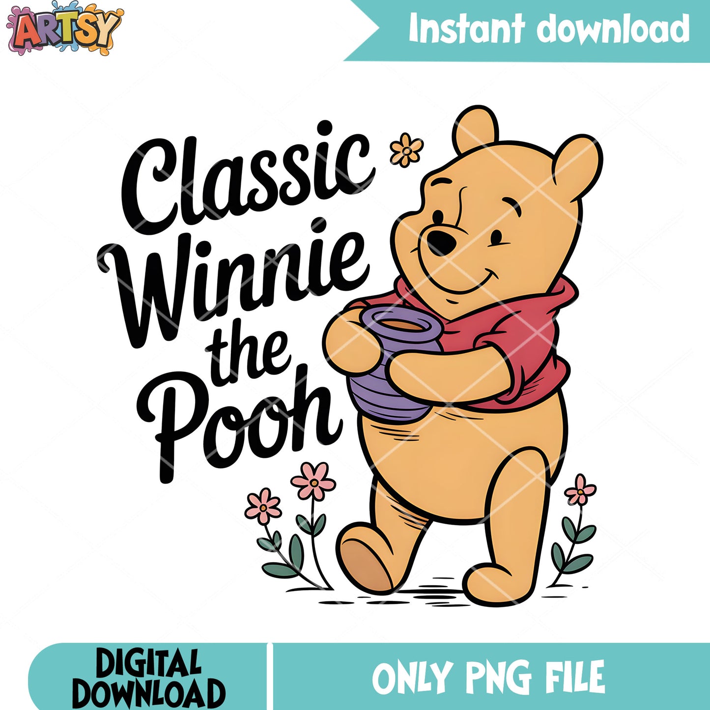 Classic pooh bear love honey png, vintage pooh png, pooh poster png