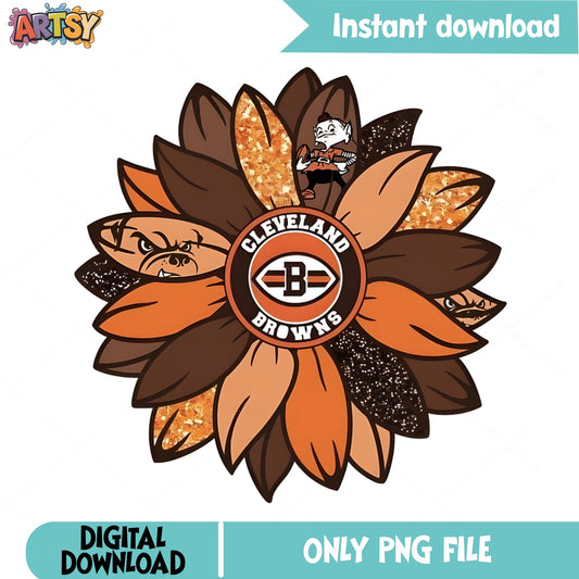 Cleveland Browns Sunflower PNG, NFL Football Clipart, Browns PNG