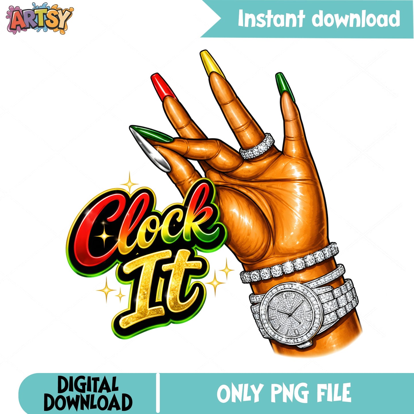 Clock It Black Woman Hand PNG, Juneteenth PNG, Afro Woman PNG