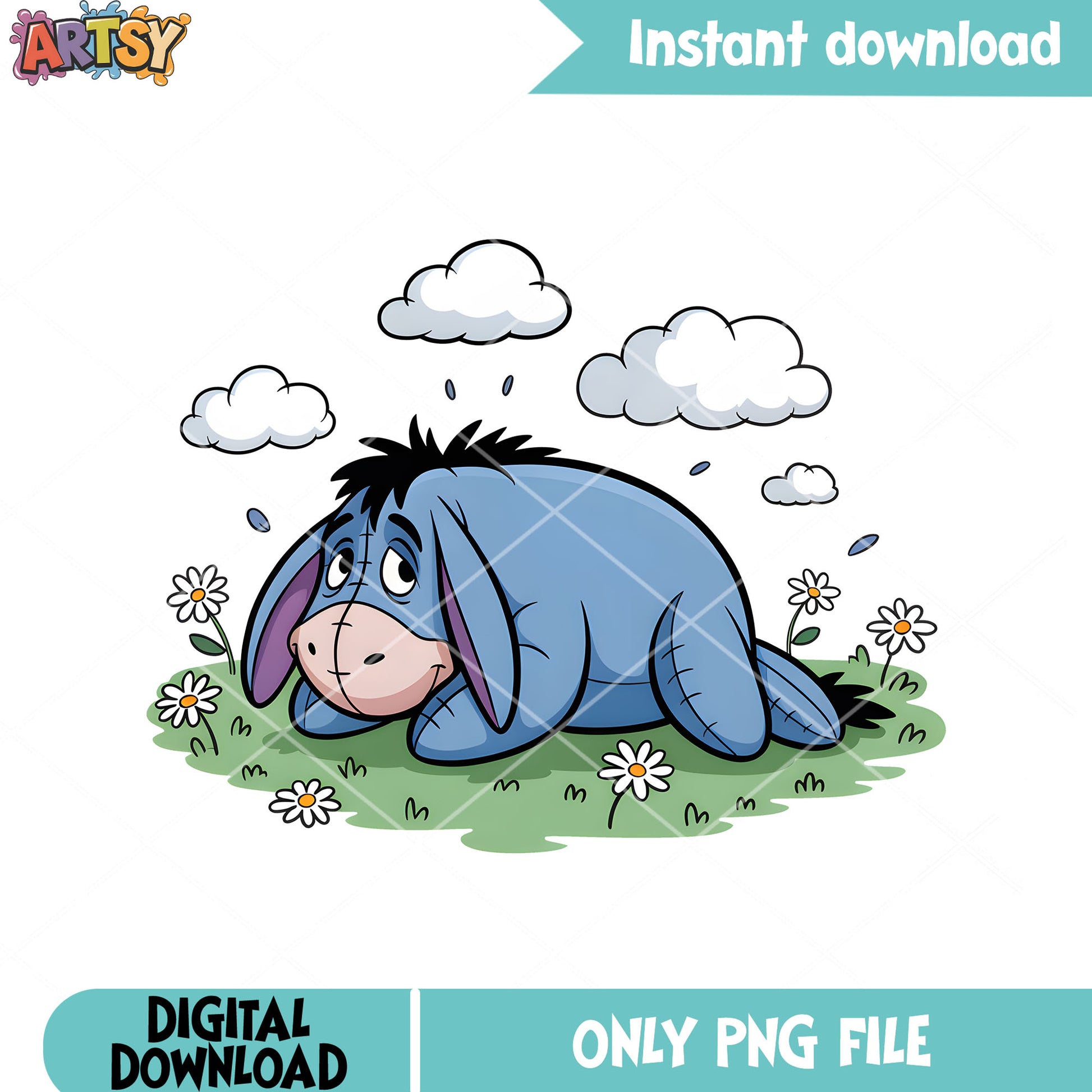 Cloud day eeyore poster png, disney eeyore png, winnie the pooh png