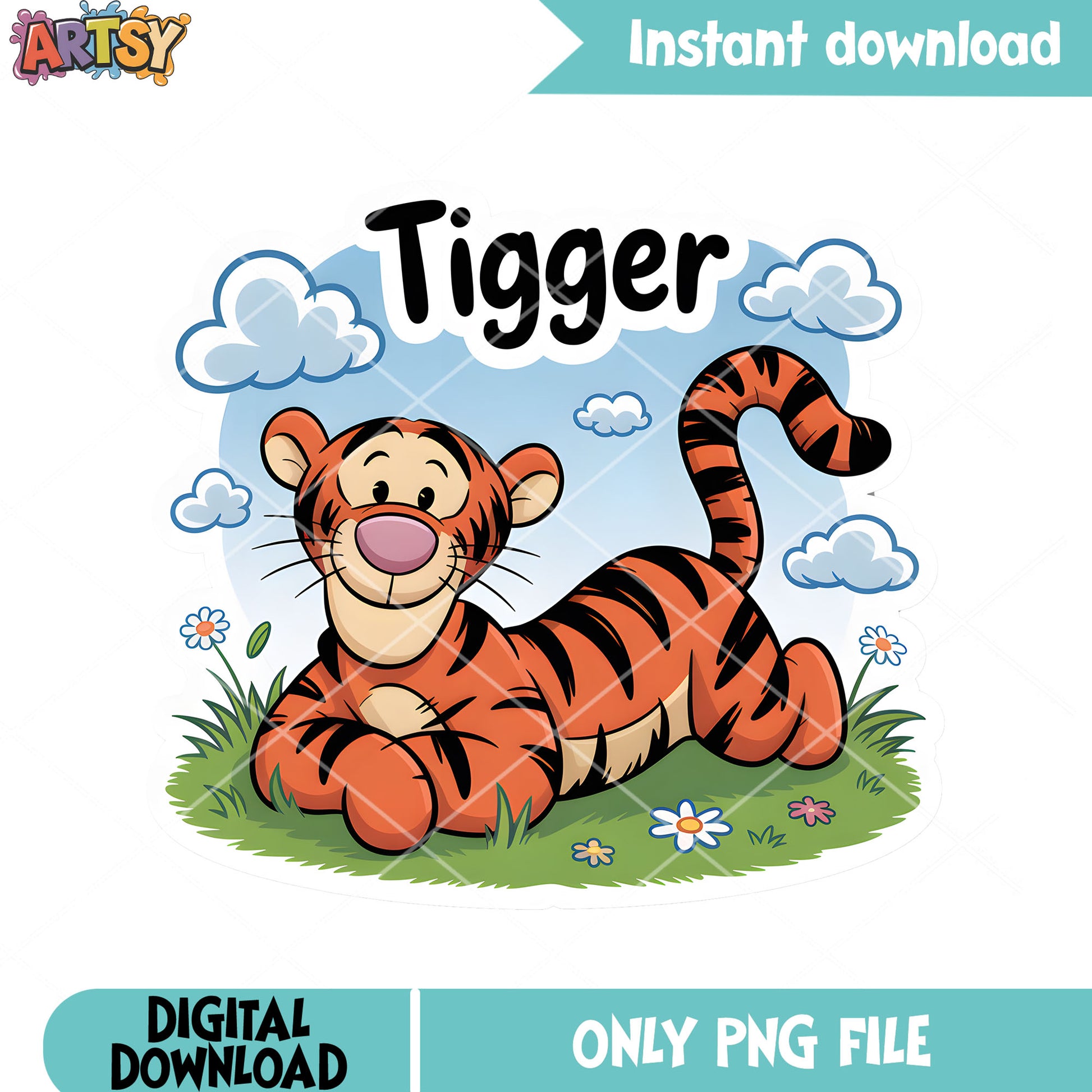Cloud day tigger poster png, disney tigger png, winnie the pooh png