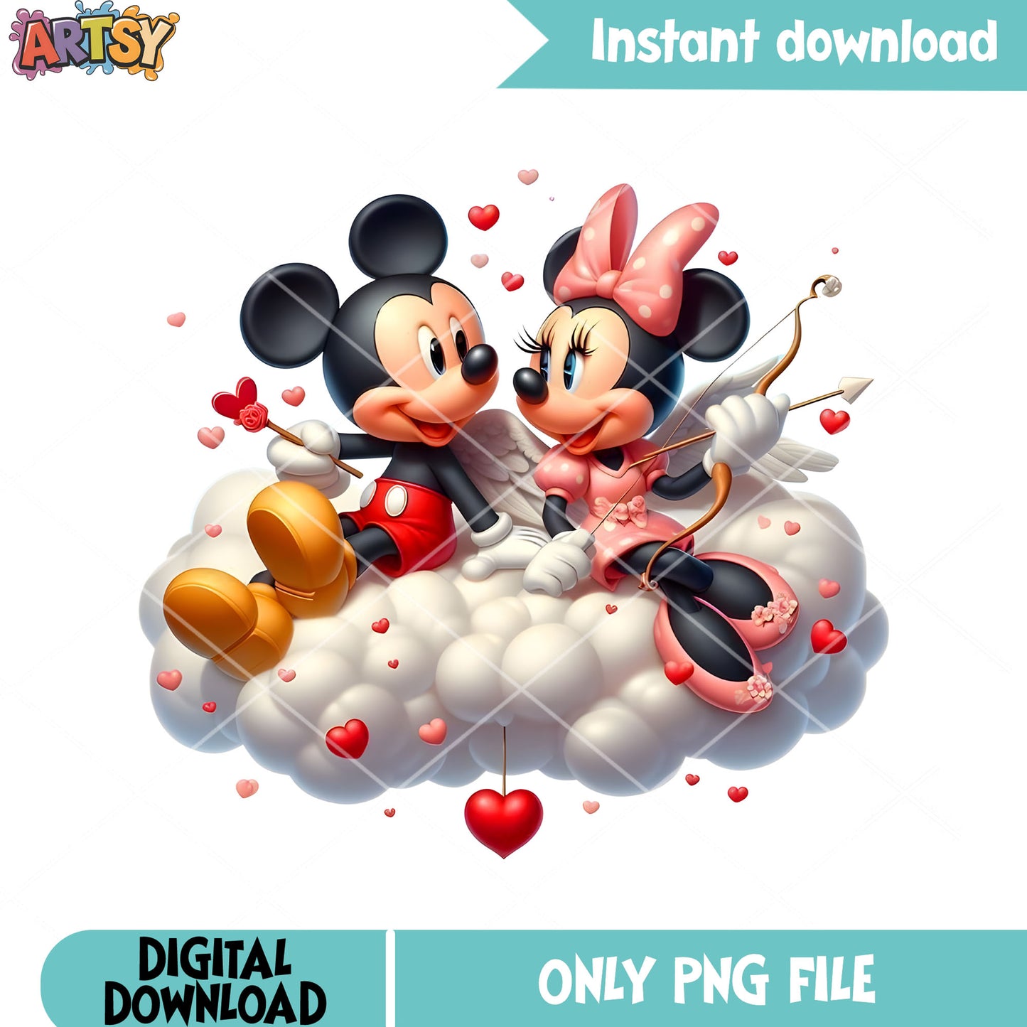 Cloud mickey and minnie valentine png, valentine couple png, valentine png