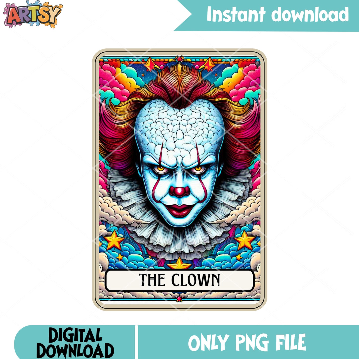 Clown Mystical card  png, penny wise png, art the clown png