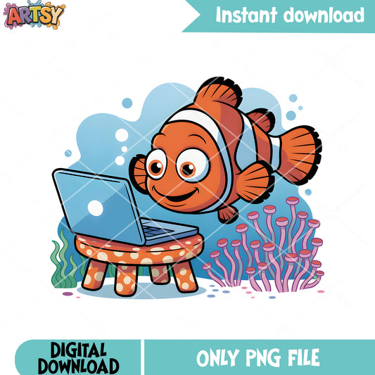 Clownfish sitcker laptop png, finding nemo png, disney marlin png