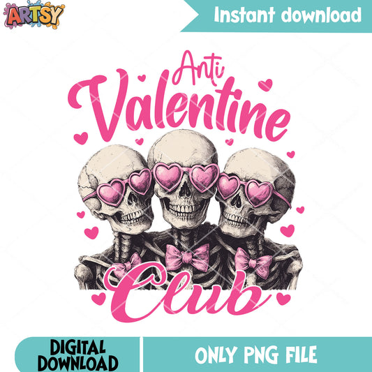 Club skeleton valentines png, valentines vibes png, funny valentines png