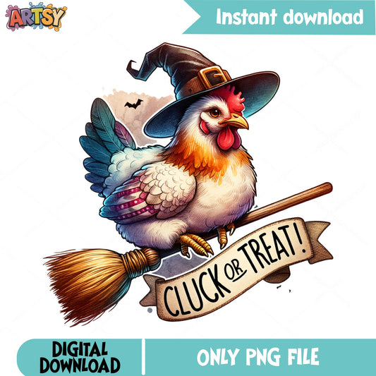 Cluck Or Treat Halloween Chicken PNG, Witch Chicken PNG, Halloween PNG