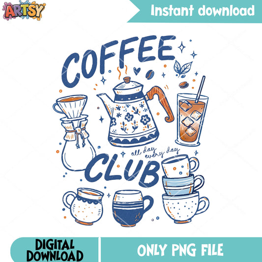 Coffee club poster png, coffee stuff png, lovely poster png