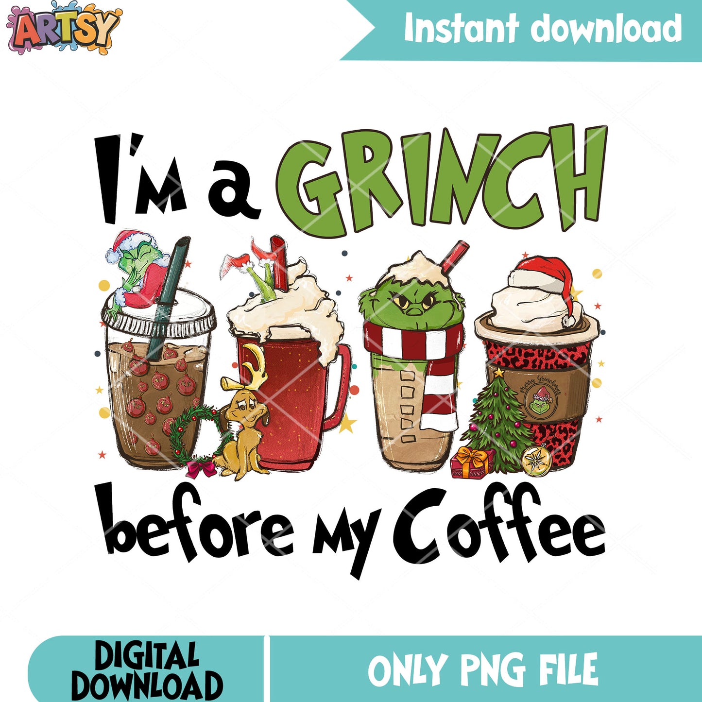 Coffee house for my grinch png, max the dog png, christmas wreath png