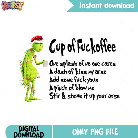 Coffee house grinchy png, funny christmas movies​ png, grinch png