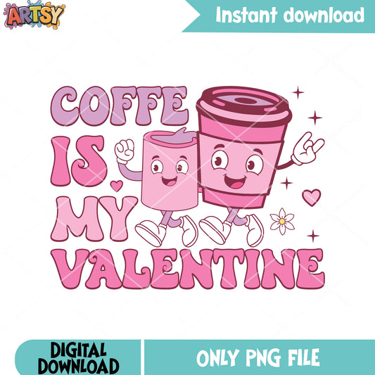 Coffee love valentine png, valentine vibes png, valentine coffee png