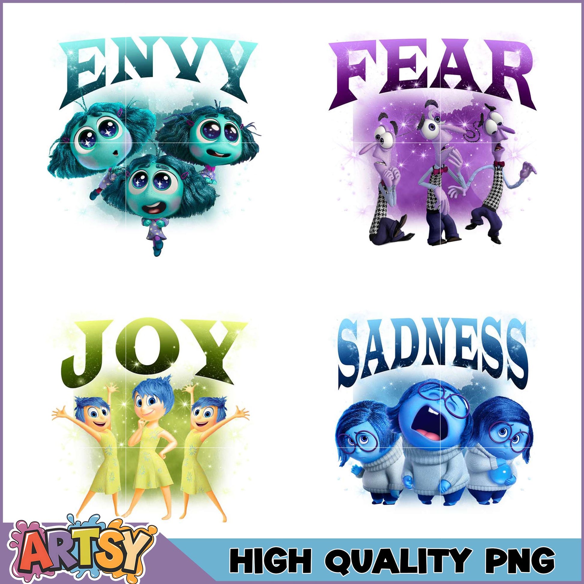 Colorful Emotions PNG Bundle Envy Fear Joy Sadness Art