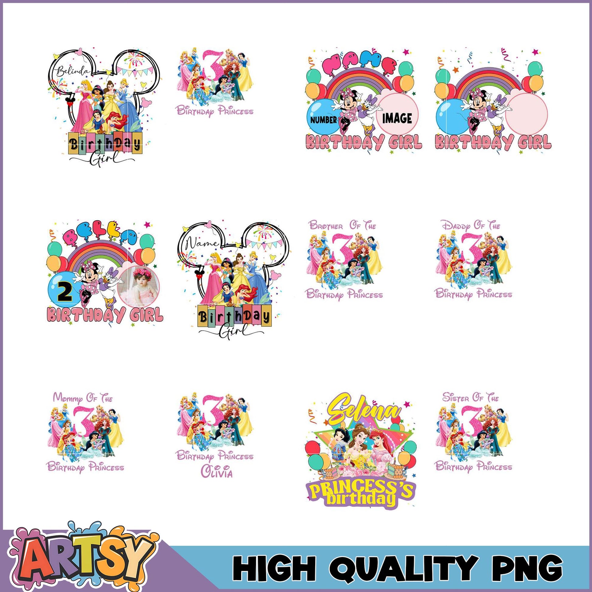 Colorful Princess Birthday PNG Bundle for Celebrations